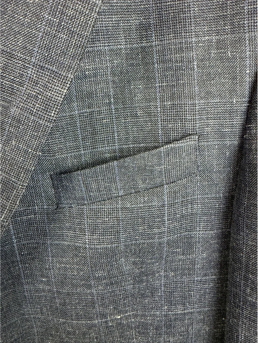 RALPH LAUREN LAUREN blue check wool silk linen mens jacket blazer 44L NWOT